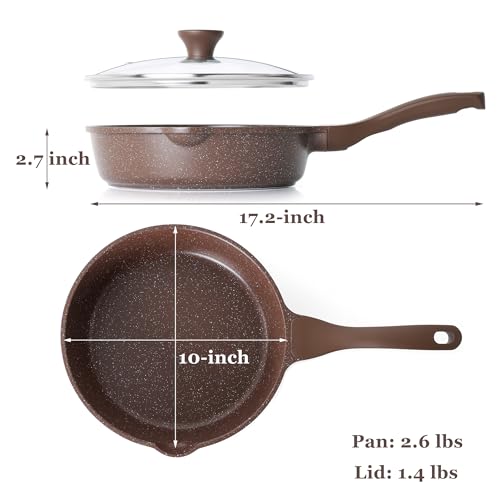 SENSARTE Nonstick Deep Frying Pan Skillet, 10-inch Saute Pan with Lid, Stay-Cool Handle, Cooking Pan, Healthy Stone Cookware Induction Compatible - color: Toffee Brown, size: 10-inch/3.5QT