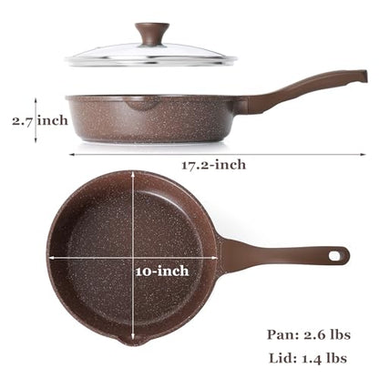SENSARTE Nonstick Deep Frying Pan Skillet, 10-inch Saute Pan with Lid, Stay-Cool Handle, Cooking Pan, Healthy Stone Cookware Induction Compatible - color: Toffee Brown, size: 10-inch/3.5QT