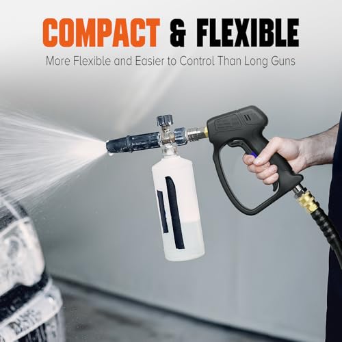 Short Pressure Washer Gun with 360°Swivel, 4000 PIS Power Washer Gun | Stubby High Pressure Washer Gun, 3/8" Male Plug, 1/4" Quick Connect, 5 Spray Nozzle, Car Wash Gun for Foam Cannon - color: Black-360° Swivel Inlet