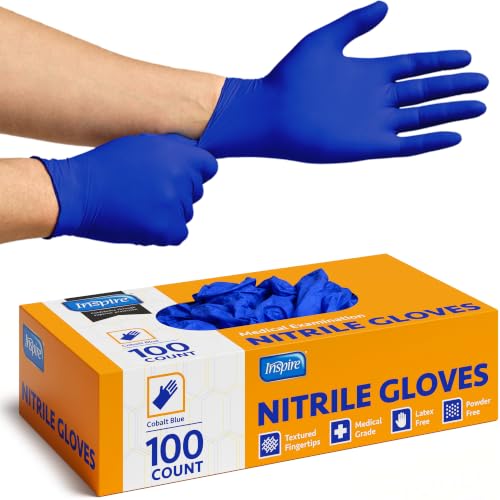 Inspire Cobalt Blue Nitrile Disposable Gloves | 4.5 Nitrile Safety Medical Exam Cooking Cleaning Disposable Gloves - size: Medium, style: Blue - Box of 100