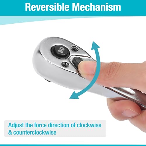 DURATECH 3/8-Inch Drive Ratchet Handle, Ratchet Socket Wrench | 90 Tooth, 8-3/8" Length, Heavy Duty, Professional Ratchets, Quick-Release Reversible, Chrome Alloy Made, Polished Chrome - size: 3/8"(Matte)