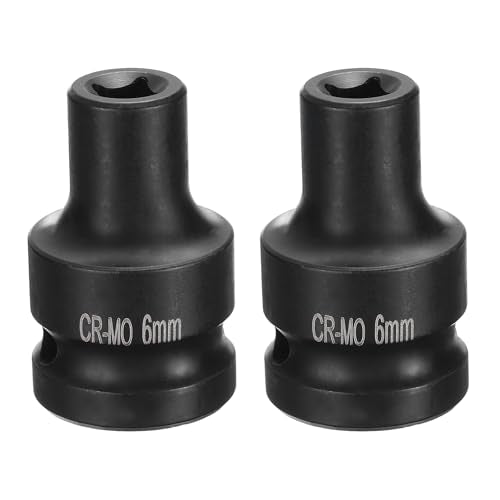HARFINGTON 2pcs 4 Point Square Socket 1/2" Drive 6mm Metric Square Impact Socket CR-MO Blackening Standard Wheel Sockets Pneumatic Socket Tool for Auto Repair Mechanical Maintenance Home Use - size: 6mm