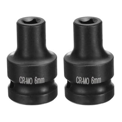 HARFINGTON 2pcs 4 Point Square Socket 1/2" Drive 6mm Metric Square Impact Socket CR-MO Blackening Standard Wheel Sockets Pneumatic Socket Tool for Auto Repair Mechanical Maintenance Home Use - size: 6mm