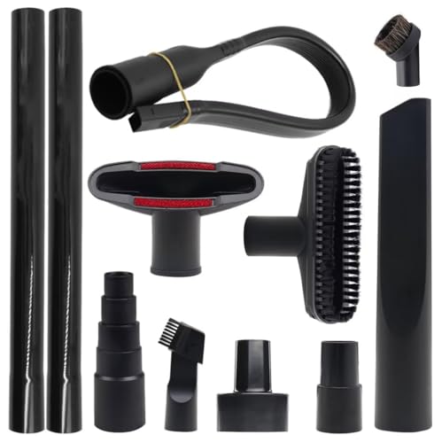 Vacuum Attachments for Shop Vac Attachment Accessories, 1 1/4" to 2 1/2" Vacuum Hose Adapter, 1.25" Vacuum Extension Wand, 25 inch Flexible Crevice Tool, 1.25" Horse Hair Round Dust Brush - size: M 11 Pcs