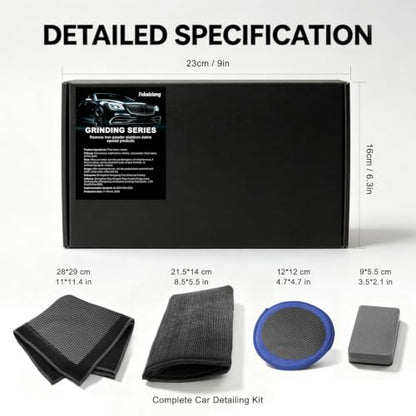 4-Piece Car Detailing Clay Bar Kit with Mitt & Towel | Removes Iron Fallout, Paint-Safe Microfiber, Dual-Sided Design, Includes Sponge Pad, Cleans Glass & Paint