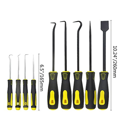 9 PCS Pick and Hook Set with Scraper for Automotive and Electronic Tool, Yellow or Red, Random Color