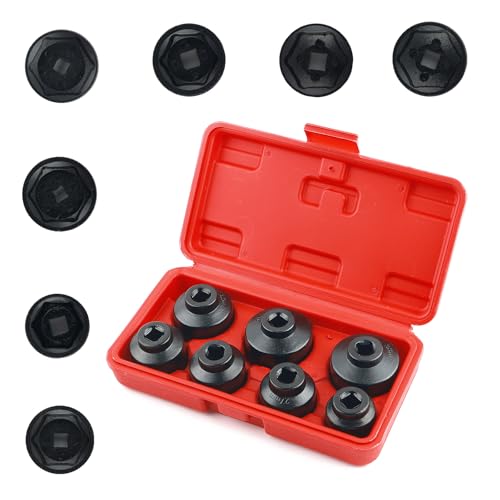 7PCS Car Oil Filter Socket Set,Multi-size Car Oil Filter Removal Tool Compatible with BMW GMC,Aluminum Alloy 24mm 27mm 29mm 30mm 32mm 36mm 38mm Oils Filters Tool with 3/8" Driver Port