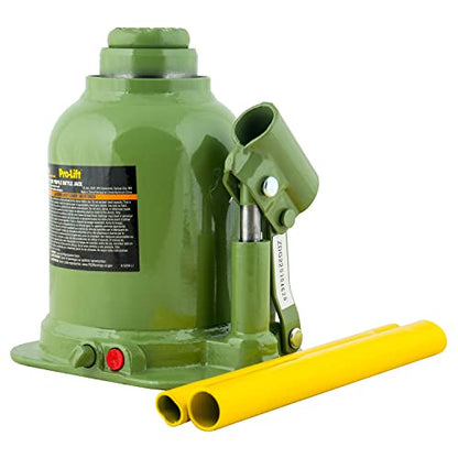 Pro-Lift Welded Bottle Jack 20 Ton - Low Profile (40,000 Lbs) Capacity Hydraulic Lifting with Side Pump Two-Piece Handle