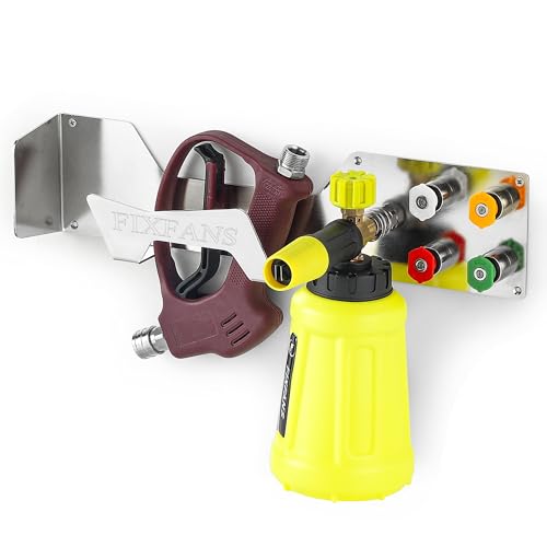 FIXFANS Pressure Washer Gun Holder, Wall Mounted Foam Cannon Tool Organizer | Power Washer Snow Foam Lance Tool Organizer, Nozzle Tips and Car Wash Accessories Kit Storage Rack, 1/4" Quick Connect - size: 2.87 ×16.54 × 3.88 INCH