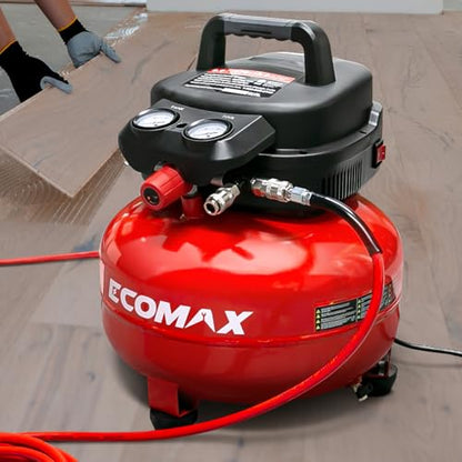 ECOMAX 6 Gal Pancake Air Compressor 175PSI, 3 CFM @ 90 PSI w/25 FT Air Hose | Oil-Free Pump, Dual Quick Couplers, 1.5HP Compressor for Air Tools, Car Tires, Garage & Shop - style: Air Hose