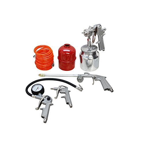 5 Pc Air Tool Kit – Tire Inflator, Spray Gun, Air Duster, Washing Gun & Recoil Hose 1/4" NPT | Air Compressor Accessory Set for Car, Garage & Workshop