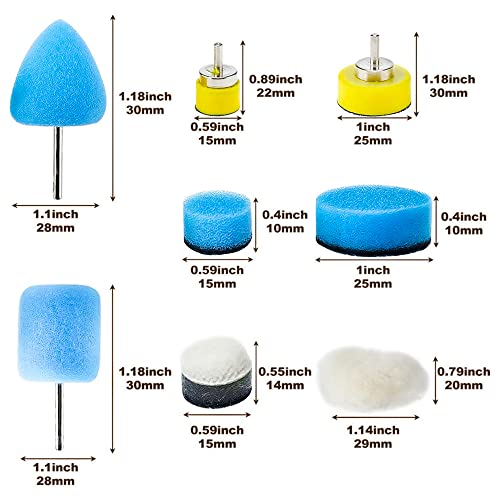 SI FANG 22 Pcs Mini Buffing Polishing Pads Kit, Car Details Mini Polisher Foam Pads for Drill Rotary Tool Buffer Tight Area Detailing Paint Polish Waxing & Glaze, Interior Headlight Door Handles