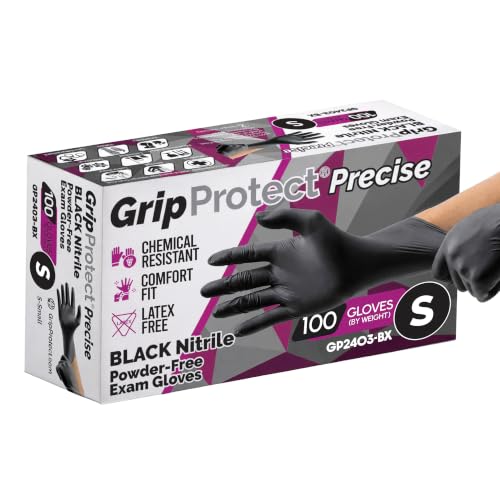 GripProtect® Precise Black Nitrile Gloves, Exam, 4 Mil, Food, Home, Cleaning, Medical/Dental, Tattoo (Small, 100) - size: Small (100 Count)