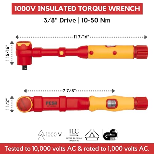 FESA Electrician Insulated Torque Wrench (3/8" Drive, 10-50 Nm Range) | w/Easy Torque Adjustment & Scale Display - Each Insulated Wrench Has ID for Traceability - style: 3/8" Drive, 10-50 Nm Range
