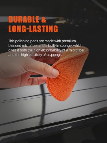 SPTA Microfiber Applicator Pads, 9Pcs 5 inch Car Wax Applicator Hand Polishing Microfiber Foam Pads Set with Grip of Elastic Band, Microfiber Buffing Cleaning Pads for Car Polish Applying Wax