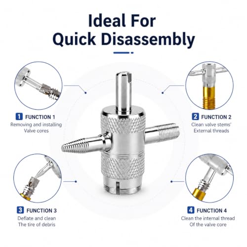2PCS 4-Way Valve Core Removal Tool 4-in-1 Universal Valve Stem Tool | Multifunctional Tire Valve Stem Removal Tool for Car Bicycle Bike Motorcycle Tire Repair Accessories