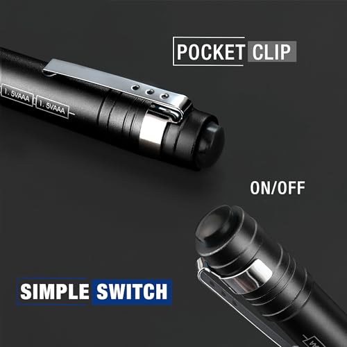 WORKPRO LED Pen Light, Aluminum Pen Flashlights, Pocket Flashlight with Clip for Inspection, Emergency, Everyday, Black(4-Pack) - color: Black