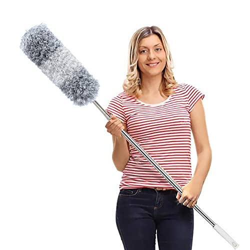 DELUX Microfiber Feather Duster Extendable Duster with 100 inches Extra Long Pole, Bendable Head & Long Handle Dusters for Cleaning Ceiling Fan, High Ceiling, Blinds, Furniture & Cars - color: White