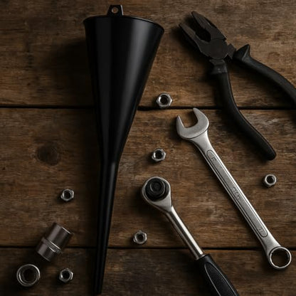 Auto Long Neck Funnel | Pack of 2 | 18" (45.7 cm) Length, 5" (12.7 cm) Diameter Mouth | Sturdy Black Plastic | Ideal for Oil, Transmission Fluid, Gasoline Additives