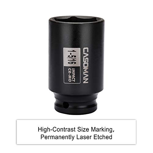 CASOMAN 1/2-Inch Drive 6-Point Deep Impact Socket- 1-5/16'' (SAE), CR-MO, for Axle Shaft Nuts, High-Torque, Corrosion-Resistant - size: 33.34 mm (Deep), style: 6-Point Socket