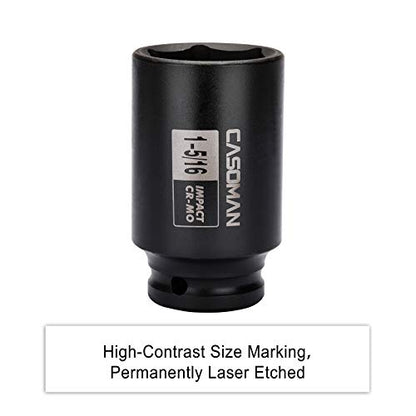 CASOMAN 1/2-Inch Drive 6-Point Deep Impact Socket- 1-5/16'' (SAE), CR-MO, for Axle Shaft Nuts, High-Torque, Corrosion-Resistant - size: 33.34 mm (Deep), style: 6-Point Socket