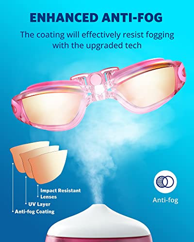 Aegend Swim Goggles, Swimming Goggles No Leaking Full Protect Adult Youth - color: Rose Red Sliver