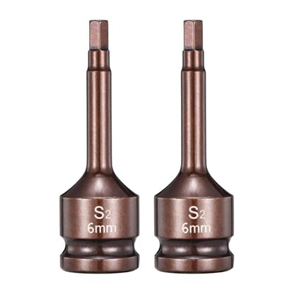 HARFINGTON 2pcs Impact Hex Bit Socket 1/2" Drive 6H (6mm) Hex Bits 3" Length S2 Steel Metric Impact Wrench Socket Adapter Tool for Automotive Repair Industrial Construction and Home DIY - size: H6 x 1/2" x 3"