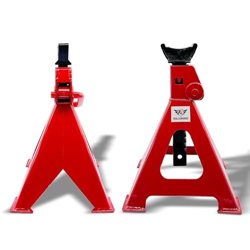BullsArmor Jack Stands 6 Ton (12,000 lbs) Heavy Duty - Quick Adjustment Steel Self-Locking for SUV, MPV, Truck, and RV - Mechanic Repair Garage - Red/Black - 1 Pair