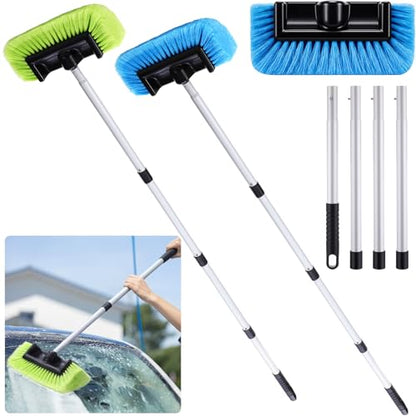 2 Pack 58 Inch Extendable Car Wash Brushes, Soft Bristled Scratch Free Cleaning System with Long Handle, Universal Cleaning Tool Set for Vehicles Home Windows Tires Snow Removal(Green+Blue) - color: green+blue