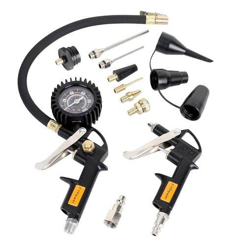 10 Pieces Heavy Duty Air Compressor Accessory Kit, 100PSI Tire Inflator with Gauge, Air Blow Gun and Air Nozzles, 1/4" NPT Air Tool Kit