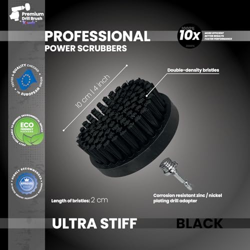 Premium Drill Brush Professional– 2in1 for Drill & Angle Grinder Ultra-Stiff 4 in Black | Scratch-Free Heavy-Duty Cleaning Brush for Concrete, Brick, Stone, Metal, Masonry, Grills, Rust - color: Black