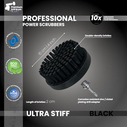 Premium Drill Brush Professional– 2in1 for Drill & Angle Grinder Ultra-Stiff 4 in Black | Scratch-Free Heavy-Duty Cleaning Brush for Concrete, Brick, Stone, Metal, Masonry, Grills, Rust - color: Black