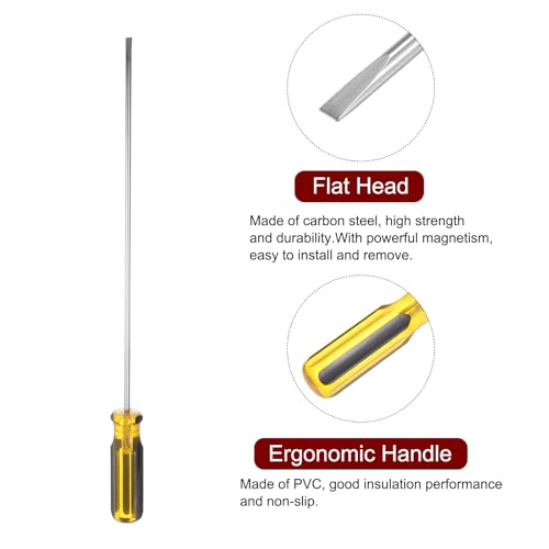 HARFINGTON Long Screwdriver 15.5" Flat Head Magnetic Head Magnet Extended Slotted Screwdriver with Ergonomic PVC Handle for Home Improvement Automotive Maintenance