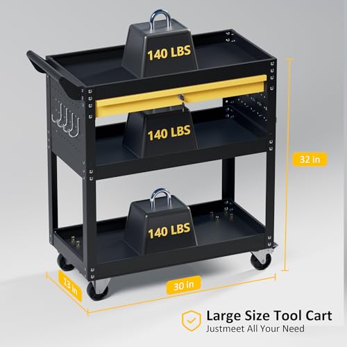 4-Tier Heavy Duty Rolling Tool Cart with Drawers & Pegboard – 420 lbs Capacity Steel Utility Cart on Wheels, Lockable Work Cart for Mechanic, Garage, Workshop - size: 4-LAYER-A (ONE DRAWER)