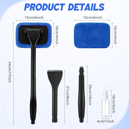 FoldTier 8 Pcs Car Windshield Cleaner Tool Kit with Removable Handle, Microfiber Towel Pads, Brush, Empty Spray Bottle for Auto Glass Wiper Suvs Rvs & Home Windows(Royal Blue) - color: Royal Blue