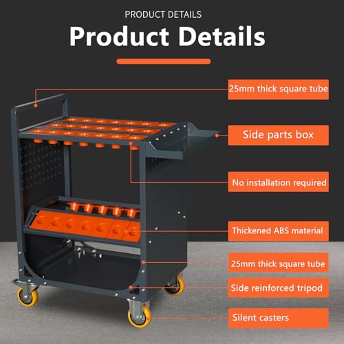 Grey Classic 40 Taper CNC Tool Holder Transfer Cart, 35 Capacity CAT/BT40 Service Carts with Wheels Heavy Duty, Multi-Function Workshop CNC Tool Trolley - size: CAT/BT40-35CAP