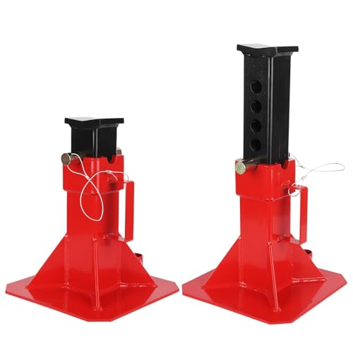 22 Ton (44,000 lbs) Heavy Duty Jack Stands, Pin Type with Safety Lock, Adjustable Height 13"-19" for Trucks, Trailers & Cars, 1 Pair, Red