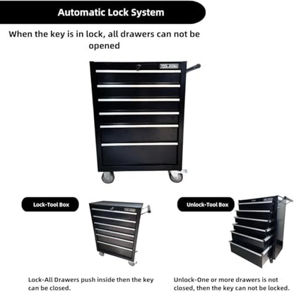 6-Drawer Rolling Tool Chest with Locking Wheels & Drawers, 13" D x 24.2" W x 36.6" H Mobile Tool Storage Cabinet, Heavy-Duty Garage Organizer with Ergonomic Handle - color: Black and White