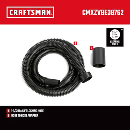 CRAFTSMAN CMXZVBE38762 1-1/4 in. x 6 ft. Friction Fit Wet Dry Vacuum Hose | Shop Vacuum Hose Attachment, Fits Most CRAFTSMAN Wet/Dry Vacs with a 2-1/2 inch Drum Inlet, Attaches to 1-1/4 in. Accessories - style: 1-1/4 in. by 6 ft.