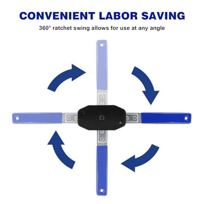Brake Caliper Compression Tool, 360 Degree Swing Ratchet Brake Pad Tool with 2 Caliper Hanger, Universal Piston Spreader for Single Twin Quad Piston Car Repair Kit (Blue)