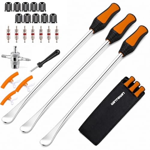 14.5" Tire Spoons Motorcycle Tire Changer Tools Dirt Bike ATV Tire Iron Levers Repair Kit with Tire Spoons, Rim Protector, Valve Tool,Valve Cap and Valve Cores - color: Orange