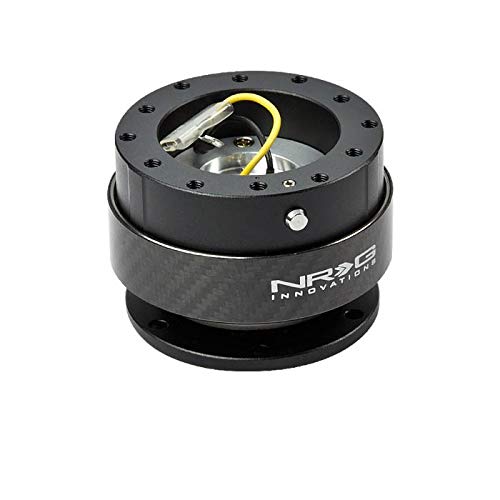 NRG (SRK-200) Black Body/Carbon Fiber Ring Aluminum GEN 2.0 Racing Performance Steering Wheel Quick Release Adapter Fit 2-Way 6-Hole Pattern Design - color: Black Hub / Carbon Fiber Ring