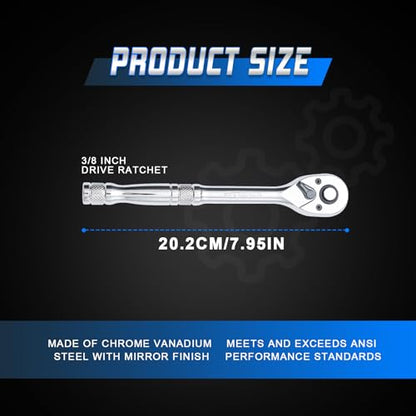 3/8 Inch Drive Ratchet Wrench,Standard Socket Wrench,72-Tooth Quick Release,Reversible Ratcheting Feature with Metal Handle - size: 3/8-inch Single, style: Standard-Metal handle