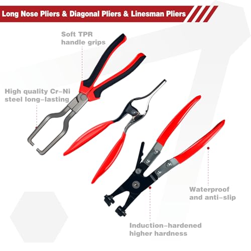 8-Piece Fuel Line Disconnect Tool Set, Hose Clamp Pliers, Electrical Disconnect, Connector Release, Push Pin Retainer Clip, Relay Puller for Auto Fuel, Oil, Coolant Radiator Hoses with Bag