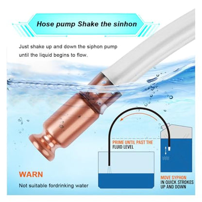 Gas Siphon Hose Pump, 10FT Shaker Self Priming Fuel Transfer Pump with 1/2" Copper Valve, Multi-Purpose Manual Hand Pumps for Oil Gasoline Diesel Water Liquid (3M/10FT) - size: 3M/10FT