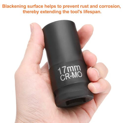 HARFINGTON 4 Point Square Socket 3/4" Drive 17mm Metric Square Impact Socket CR-MO Blackening Standard Wheel Sleeve Pneumatic Sleeve Tool for Auto Repair Mechanical Maintenance Home Use - size: 3/4"/17mm