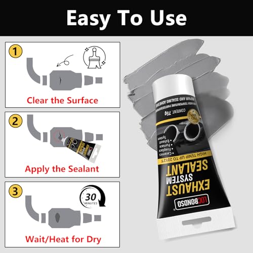 LOCBONDSO Muffler Repair Kit, Heat Resistant Up to 2012°F Exhaust Sealant, Professional Seal for Exhaust Systems, Mufflers, Tailpipes, and Catalytic Converters, 2.6 oz