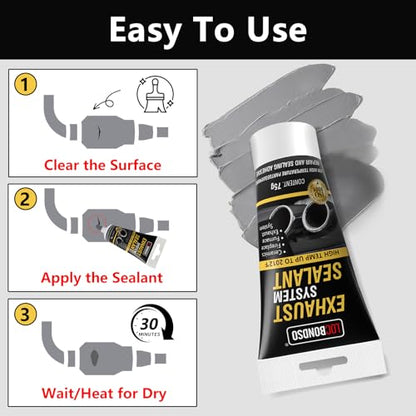 LOCBONDSO Muffler Repair Kit, Heat Resistant Up to 2012°F Exhaust Sealant, Professional Seal for Exhaust Systems, Mufflers, Tailpipes, and Catalytic Converters, 2.6 oz
