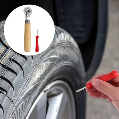 2 Pcs Tire Patch Rollers Wooden Handle for Auto Repair, Single Head Design for Even Pressure Application and Smooth Rolling, Tire Repair Patch Tool for Car Maintenance