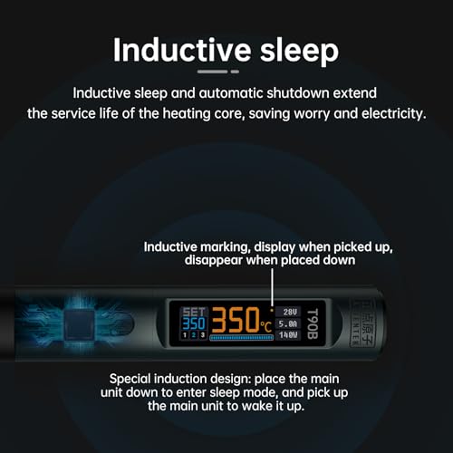 T90 Smart Soldering Iron 140W PD3.0 QC Fast Heating Digital Soldering Pen with LCD Display, Portable USB‑C Soldering Tool for Electronics Repair, DIY, PCB Soldering (T90B soldering iron Set))